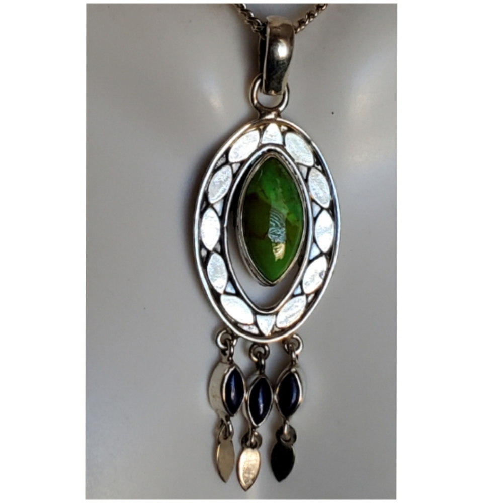 Genuine Green Copper Turquoise & Lapis Pendant - Picture 1 of 4